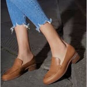 Franco Sarto Womens NewBocca Leather Heeled Tan Cognac Slip On Loafers Size 8.5